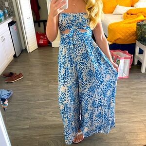 Free People Strapless Jumpsuit Size XS Blue and White